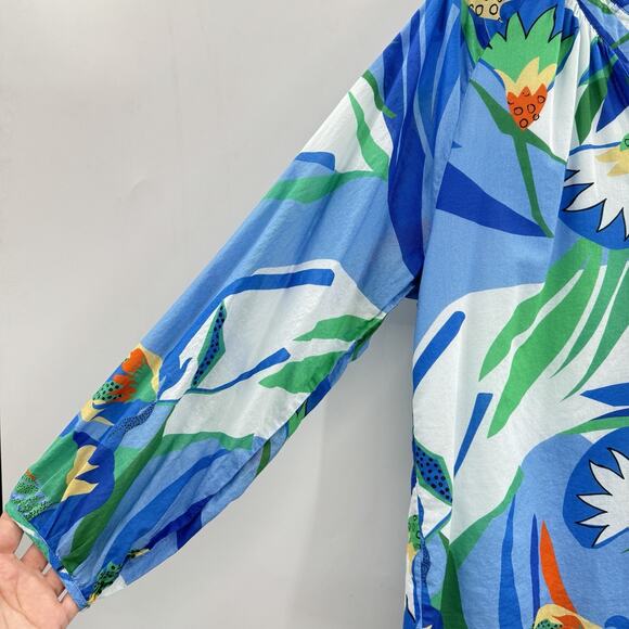 Jude Connally Lilith Printed Blouse Sz M Blue Tropical Floral Beach Cotton $148 - Picture 5 of 12